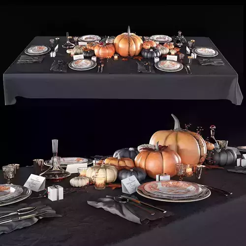 Golden autumn table set 3D model