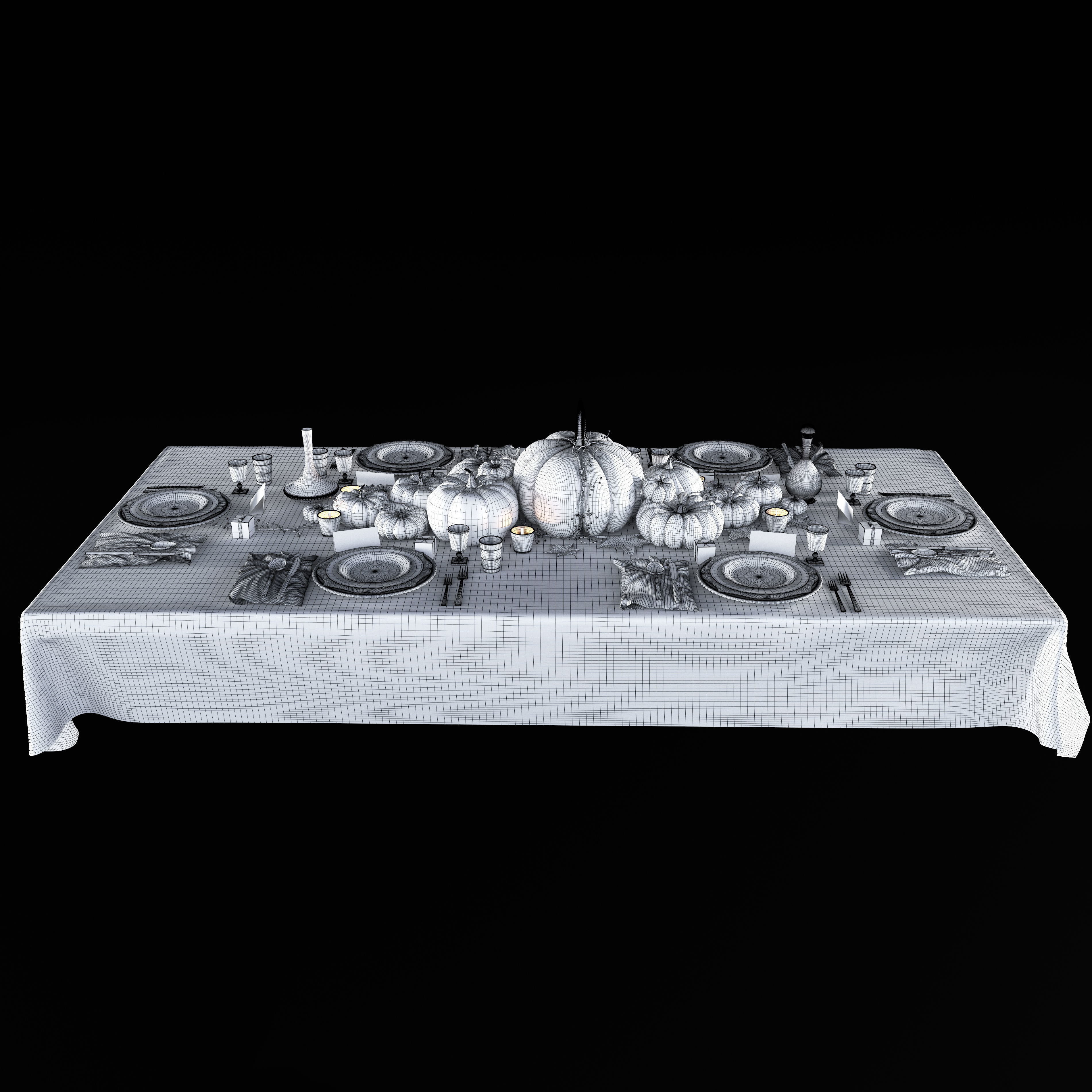 Golden autumn table set 3D model_11