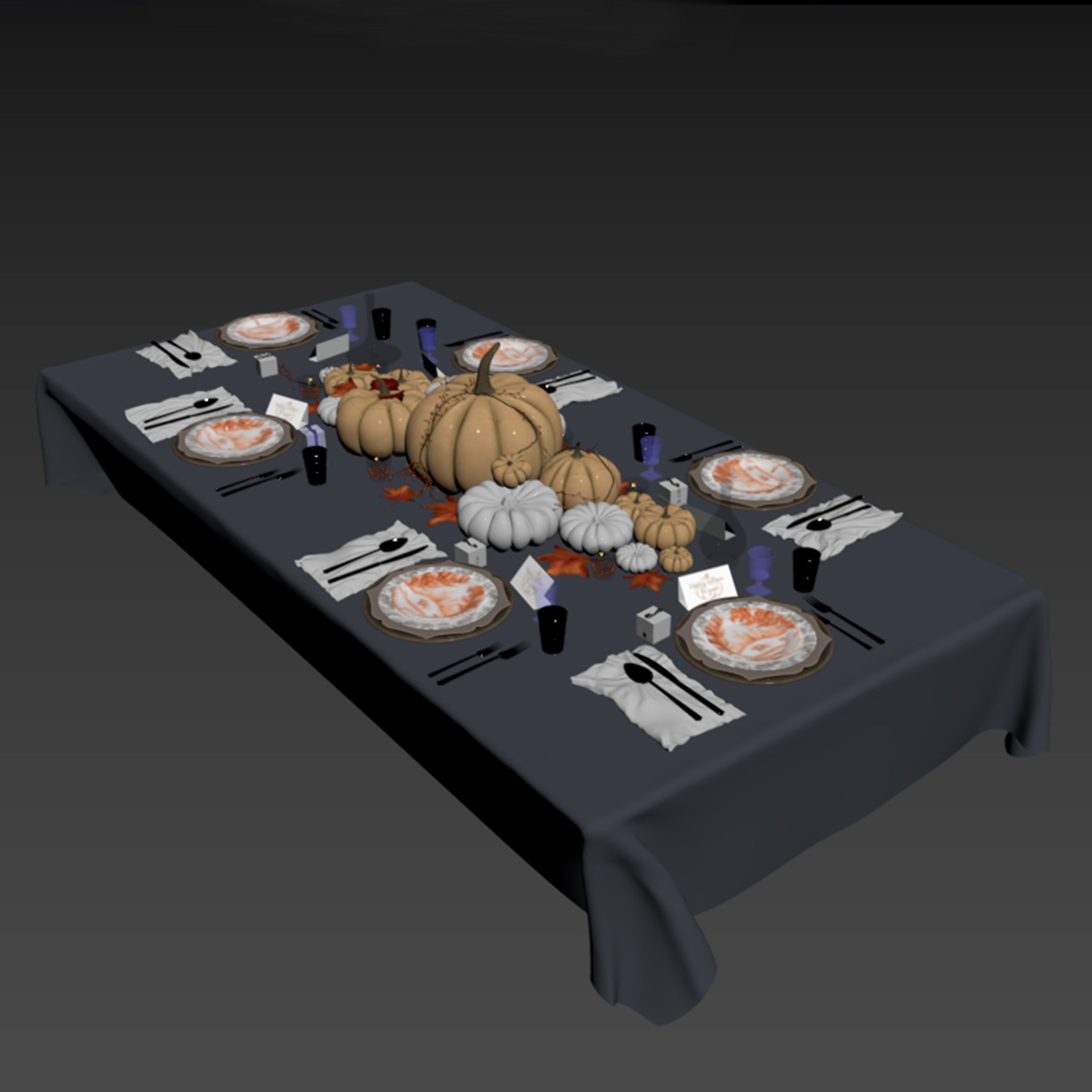 Golden autumn table set 3D model_16