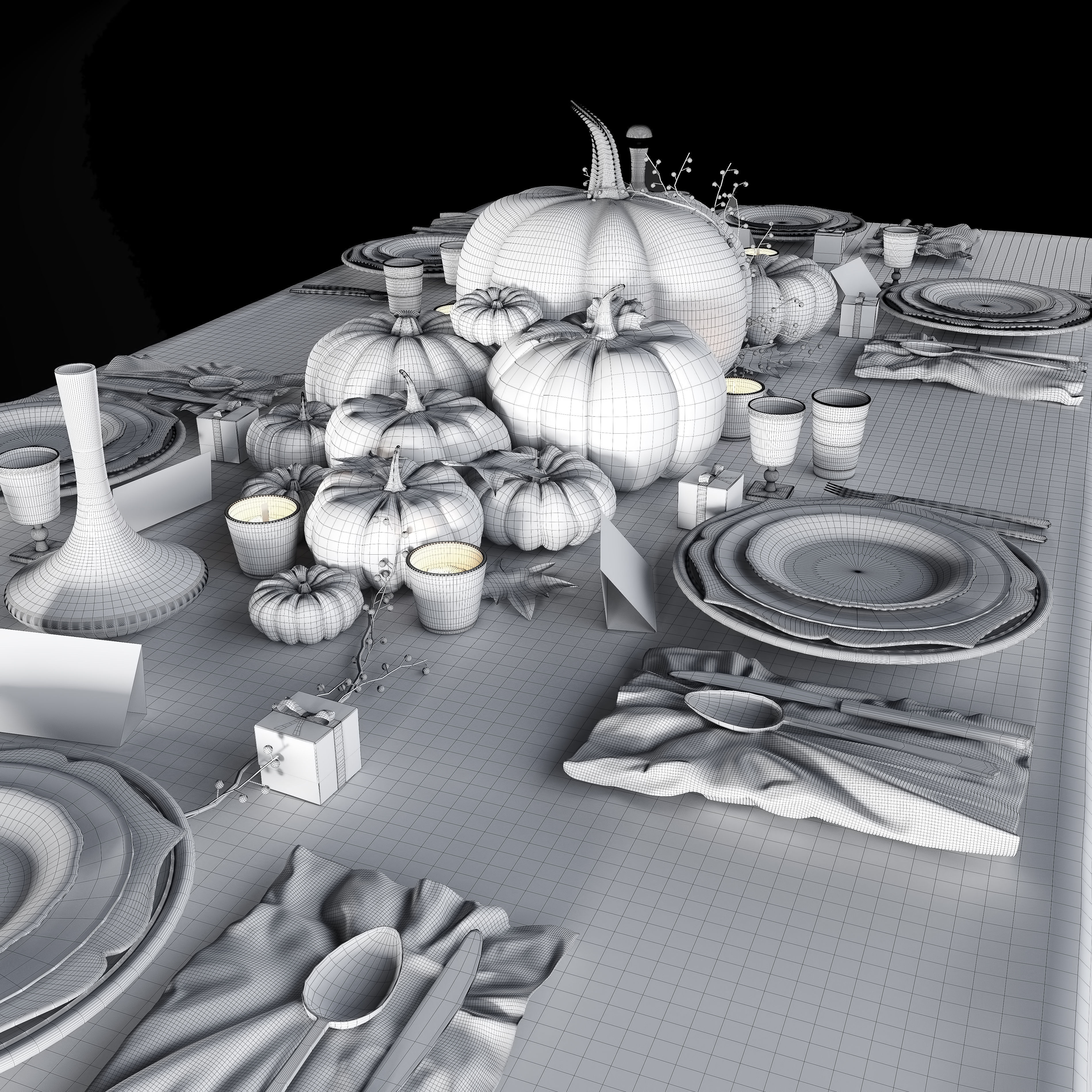 Golden autumn table set 3D model_13