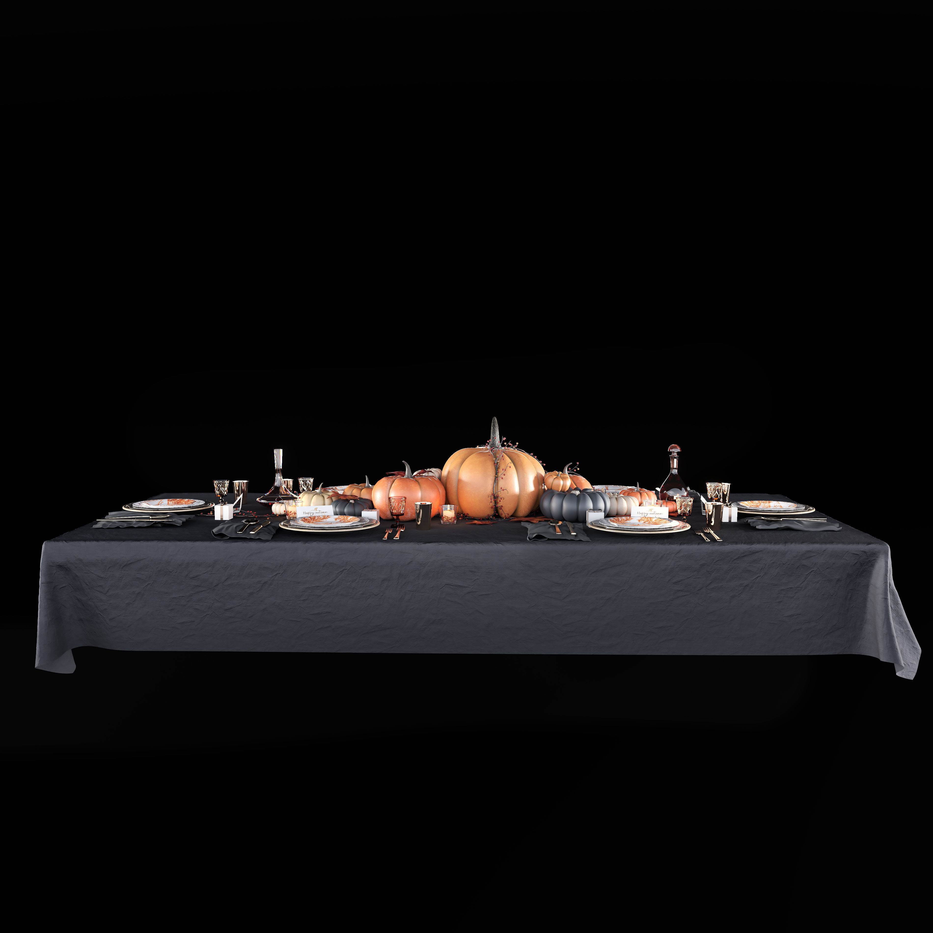 Golden autumn table set 3D model_9