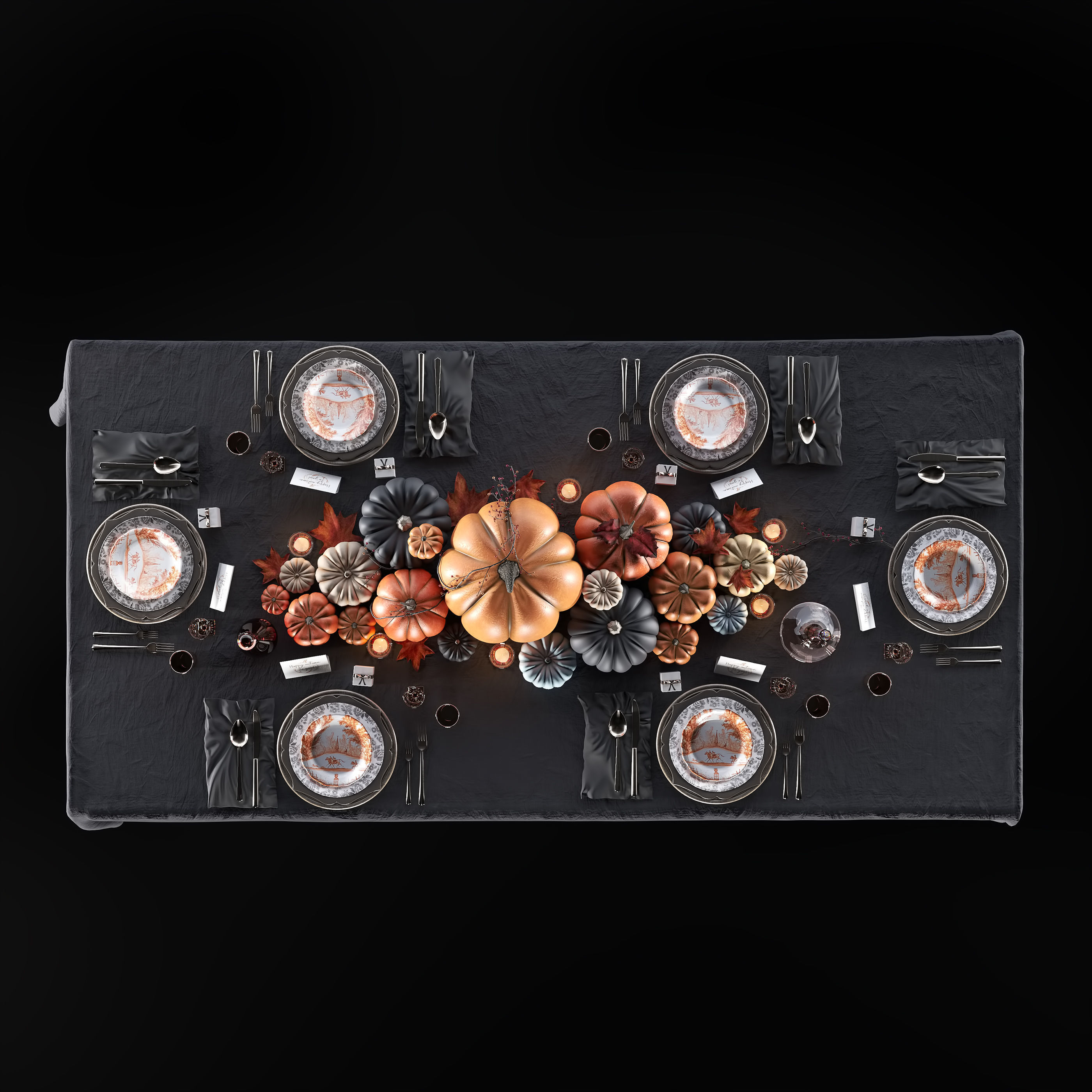 Golden autumn table set 3D model_6