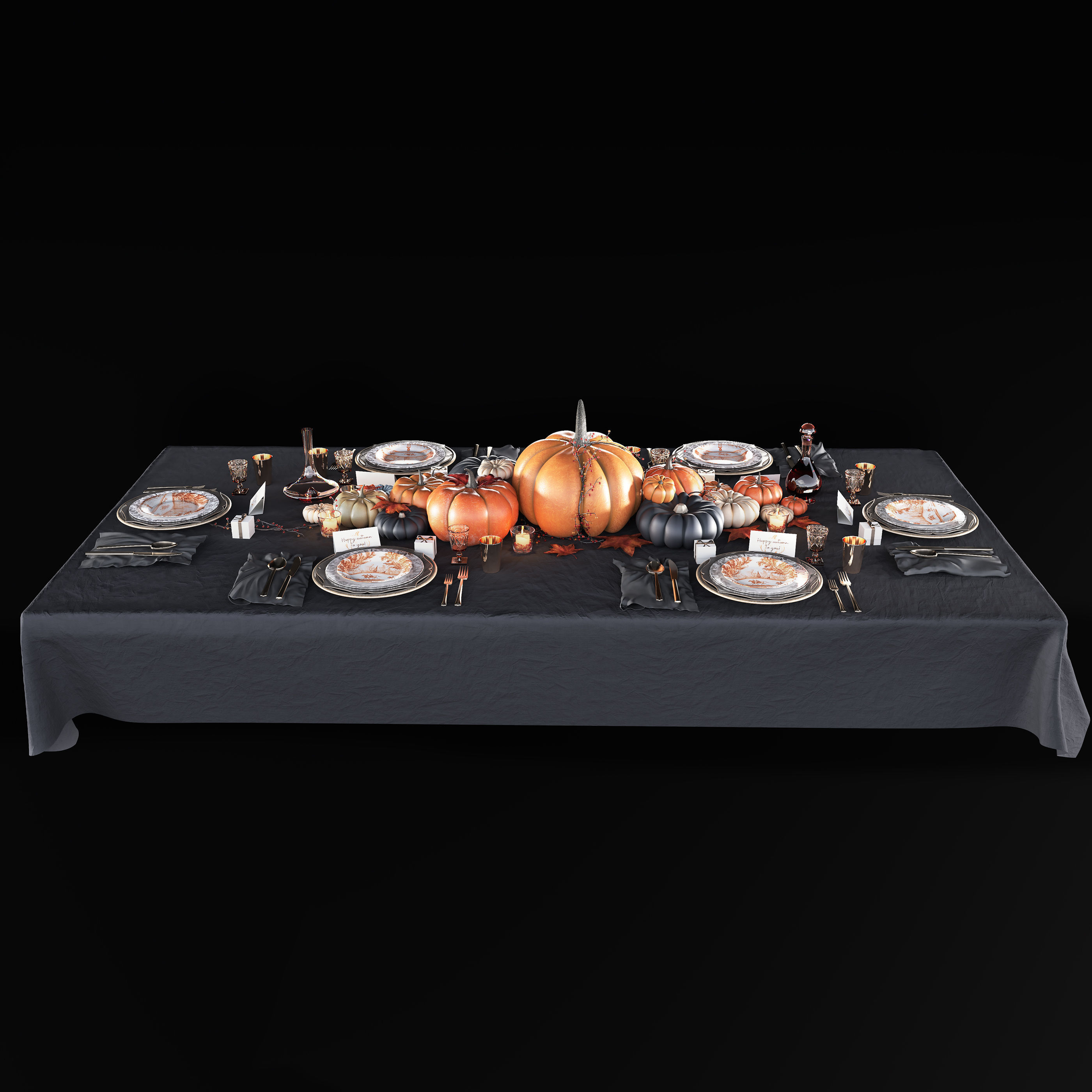 Golden autumn table set 3D model_5