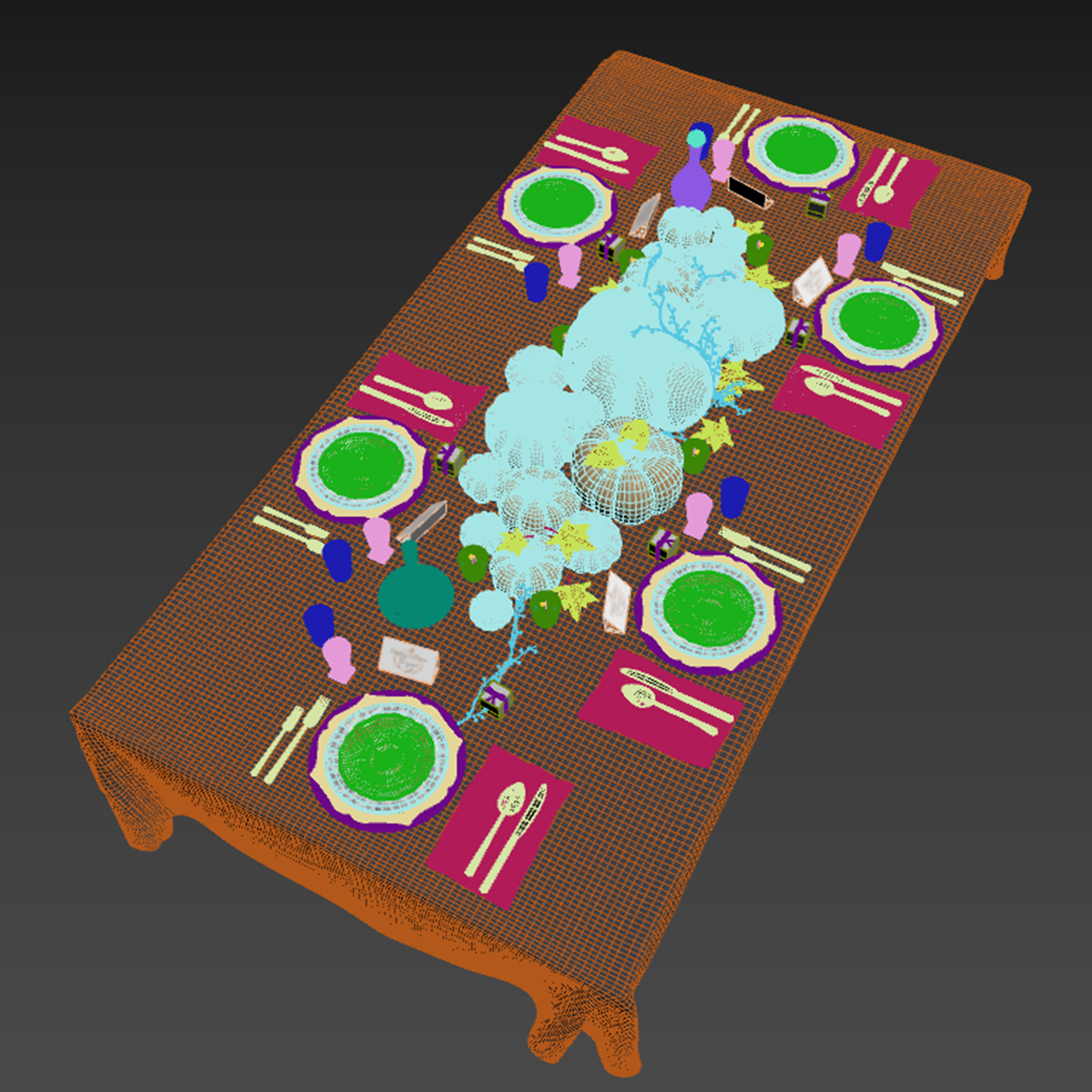 Golden autumn table set 3D model_17