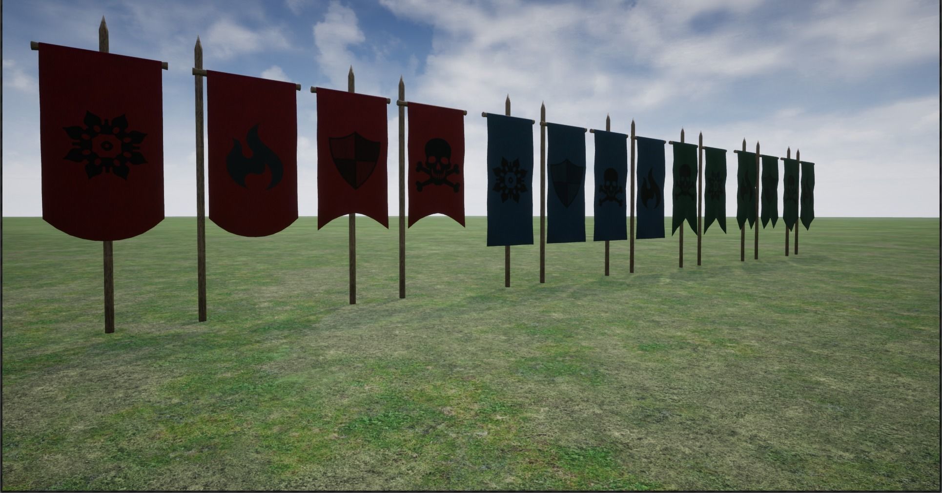Middle Age War Banners Low-poly 3D model_5