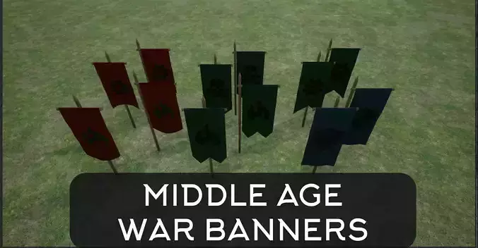 Middle Age War Banners Low-poly 3D model