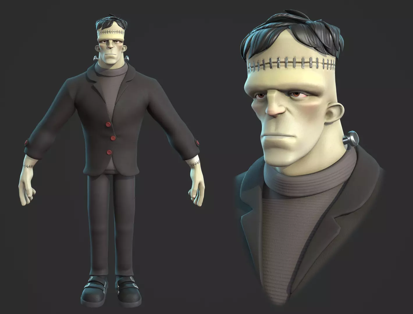 Frankenstein monster cartoon character base mesh Low-poly 3D model_0