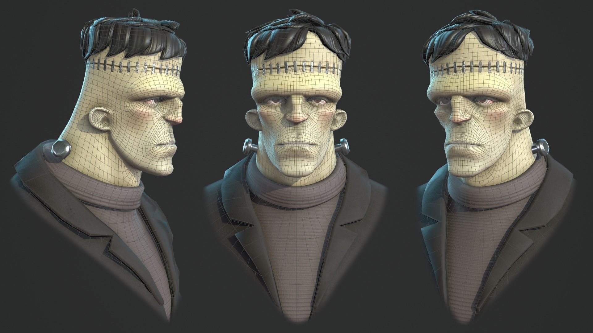 Frankenstein monster cartoon character base mesh Low-poly 3D model_8