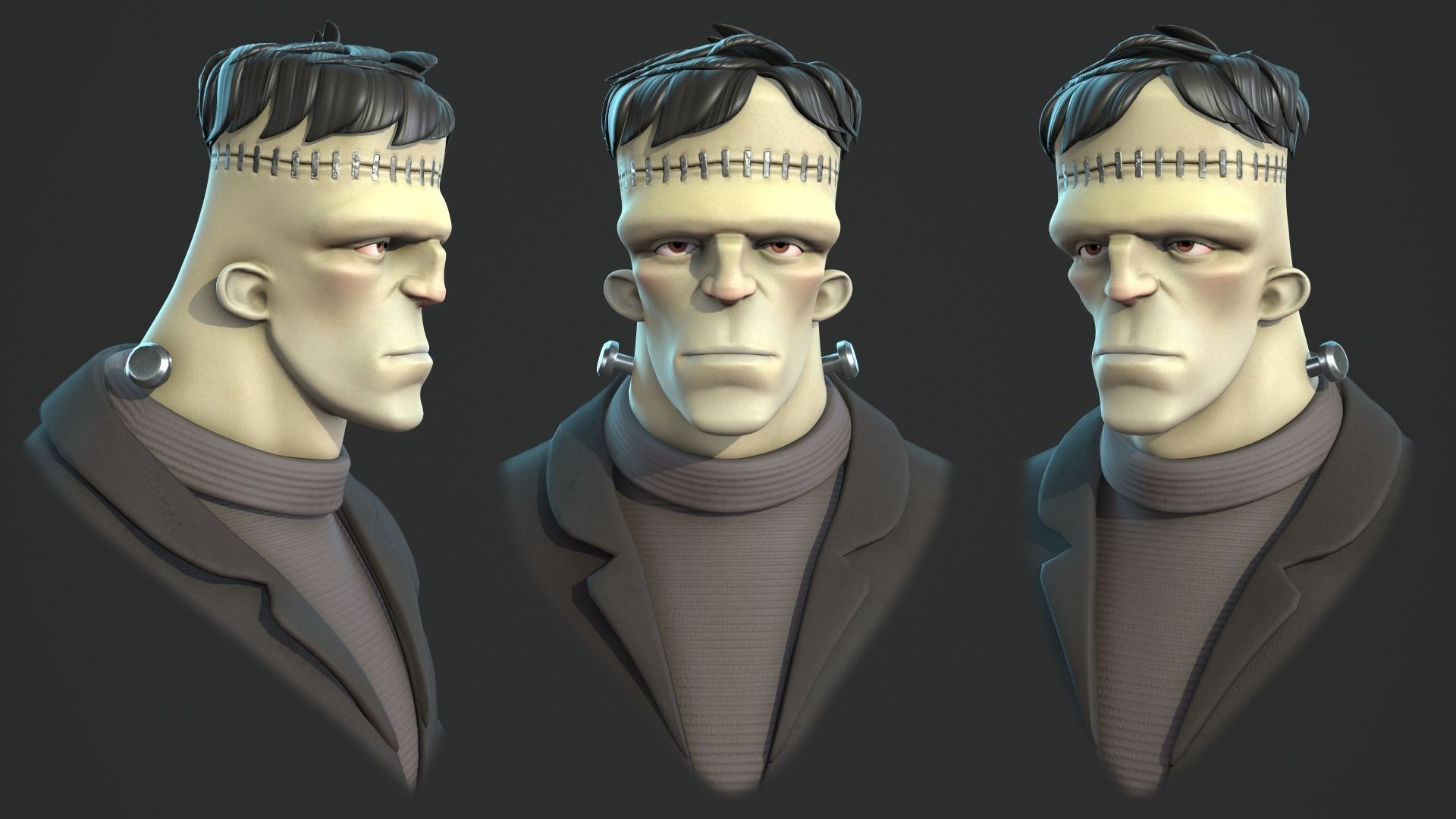 Frankenstein monster cartoon character base mesh Low-poly 3D model_7
