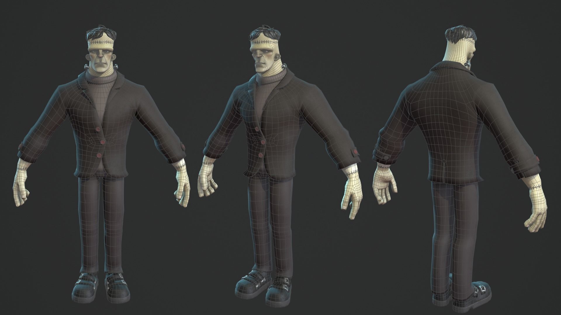 Frankenstein monster cartoon character base mesh Low-poly 3D model_3