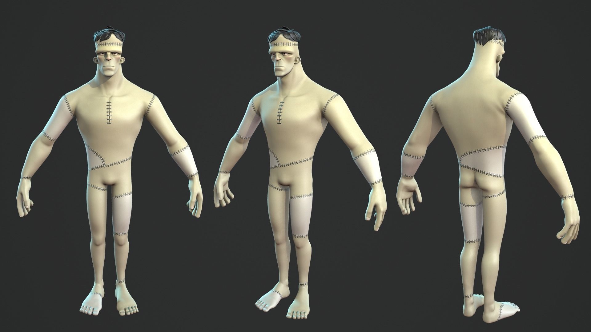 Frankenstein monster cartoon character base mesh Low-poly 3D model_5