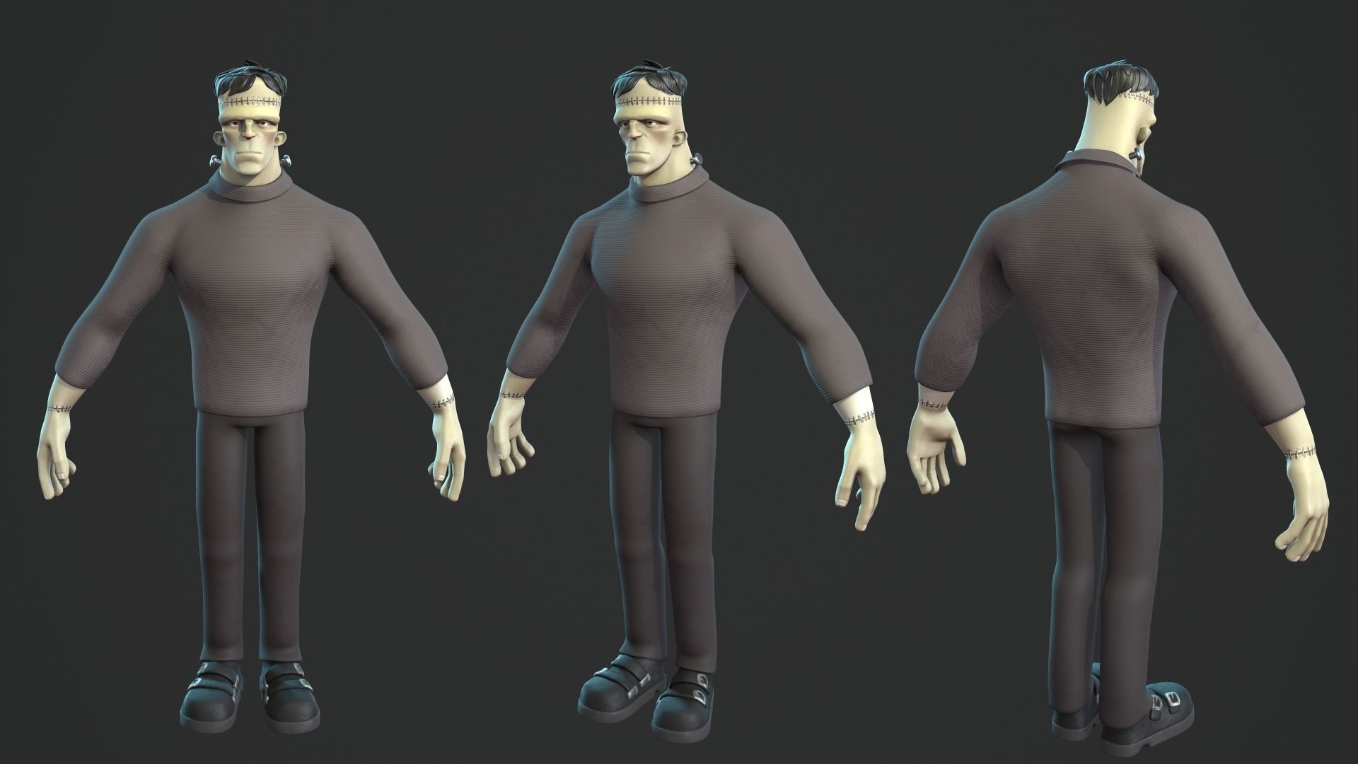 Frankenstein monster cartoon character base mesh Low-poly 3D model_4