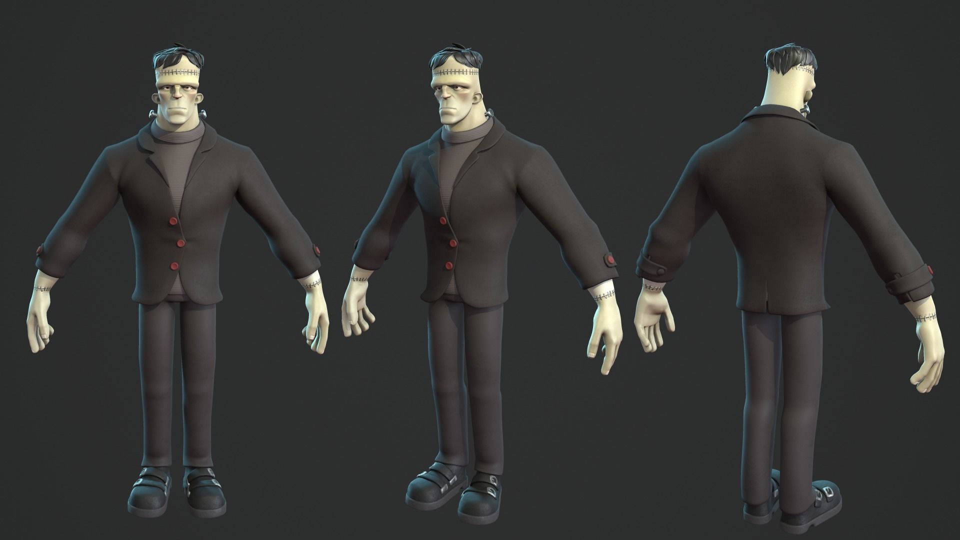Frankenstein monster cartoon character base mesh Low-poly 3D model_2