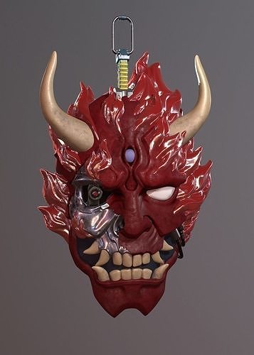 CyberDemon demon mask hanging from light bulb 3D print model