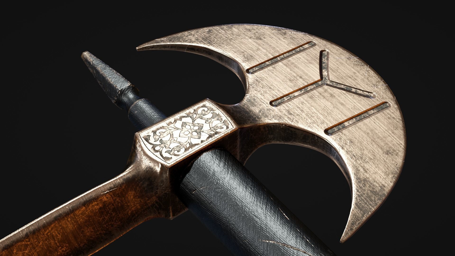 Iron Battle Axe Low-poly 3D model_6