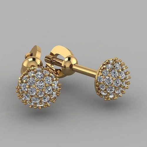 sphere diamond stud earrings gold 3D print model