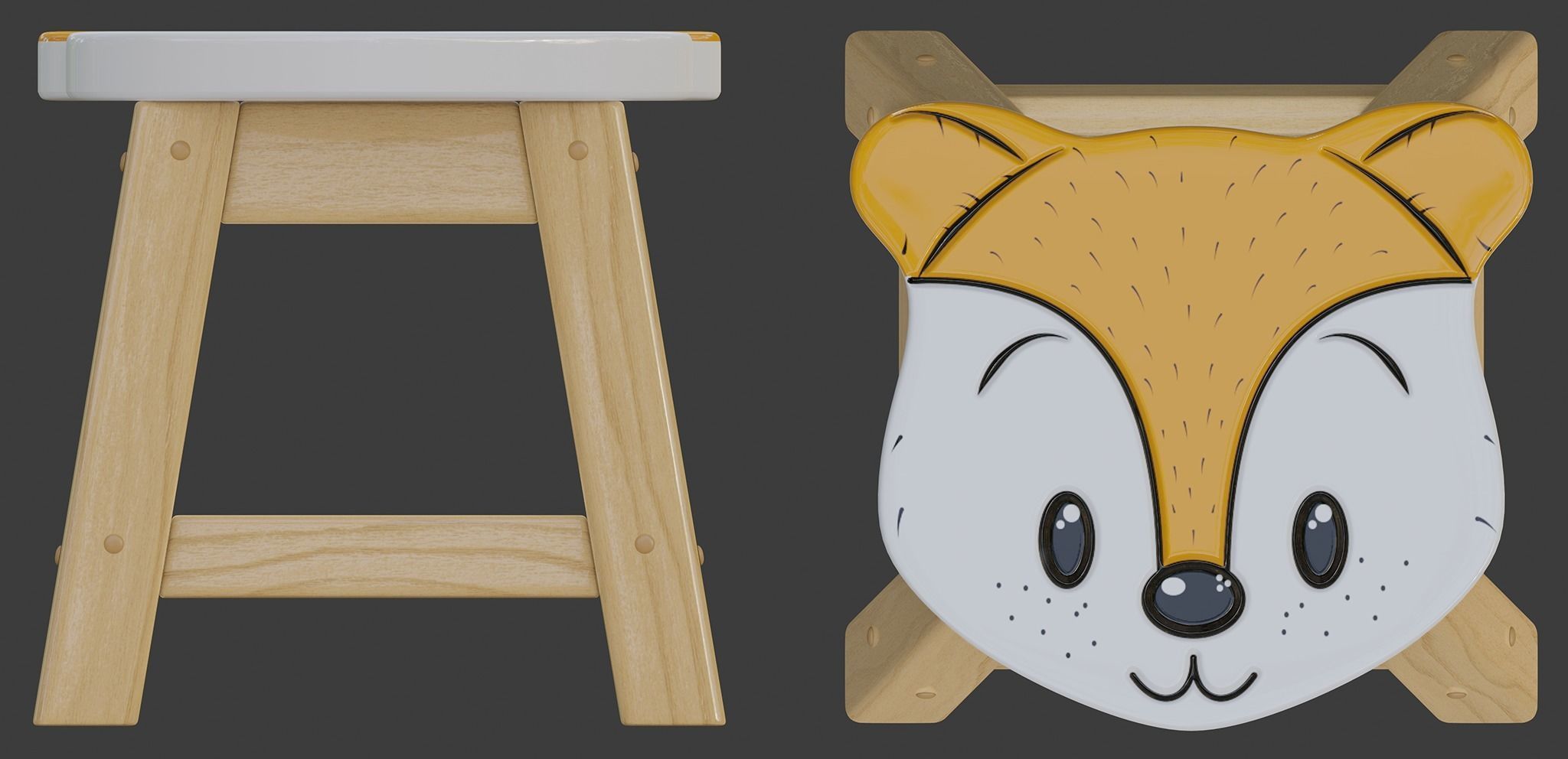 Child Step Stool Fox 3D model_2