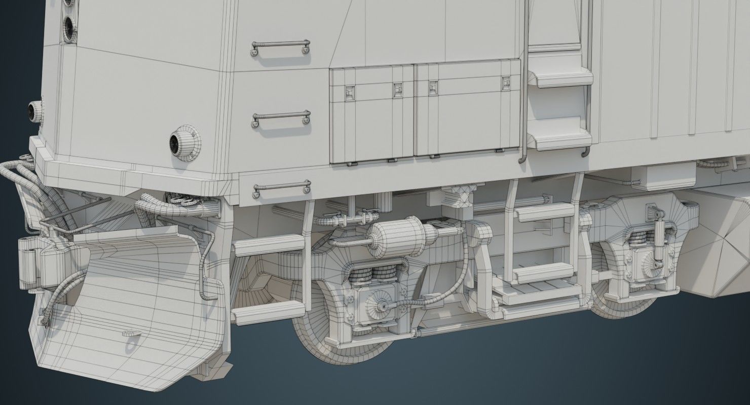 Locomotive And Railcar 1A Low-poly 3D model_26