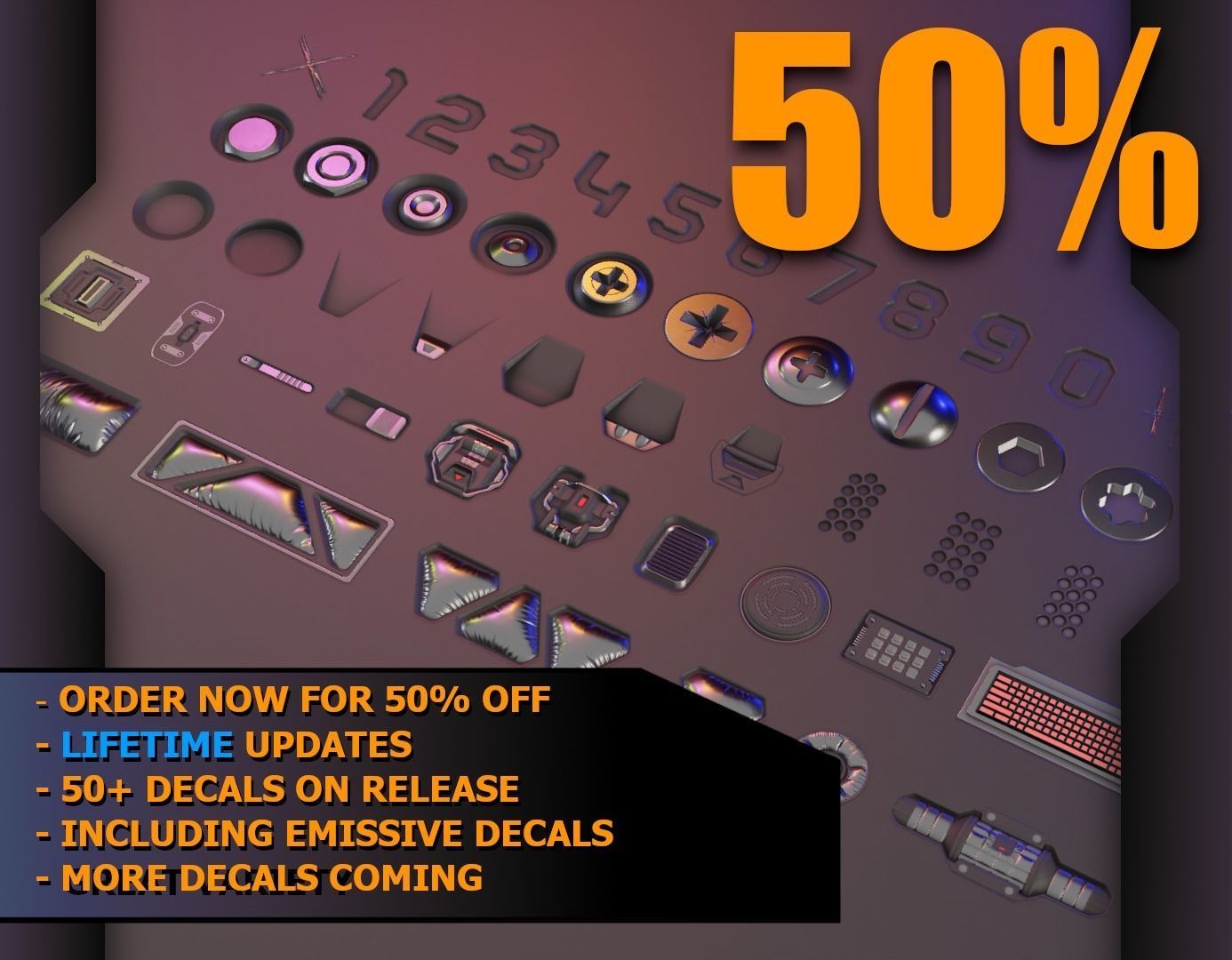 3D model Lifetime Decal Pack Blender Fast And Easy Details VR / AR