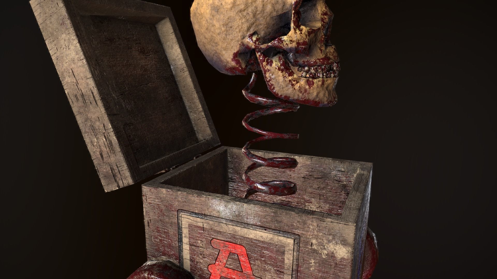Skull-box horror character Low-poly 3D model_1