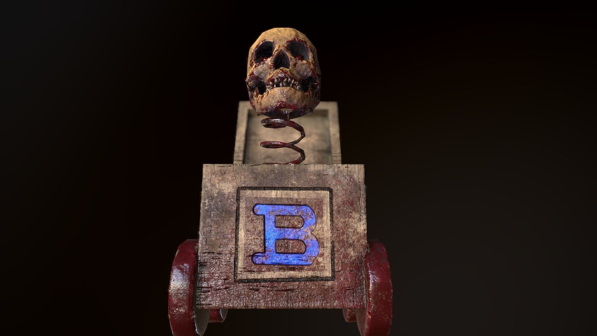 Skull-box horror character Low-poly 3D model_4