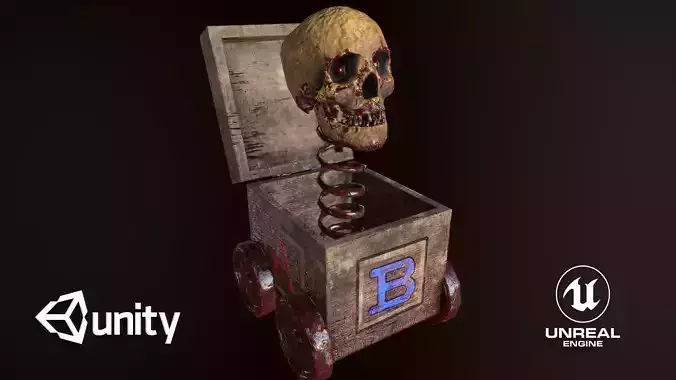 Skull-box horror character Low-poly 3D model