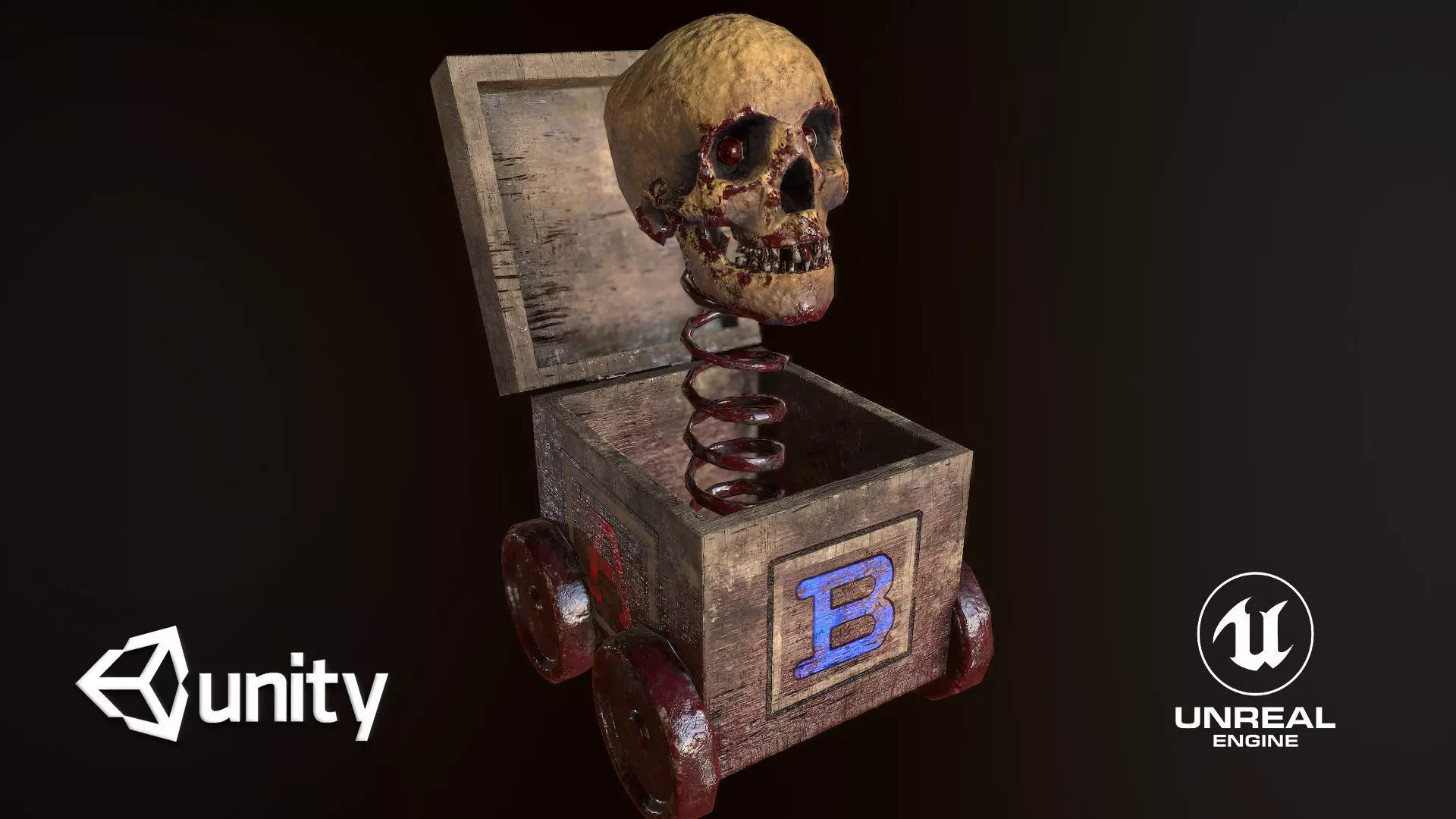 Skull-box horror character Low-poly 3D model_0