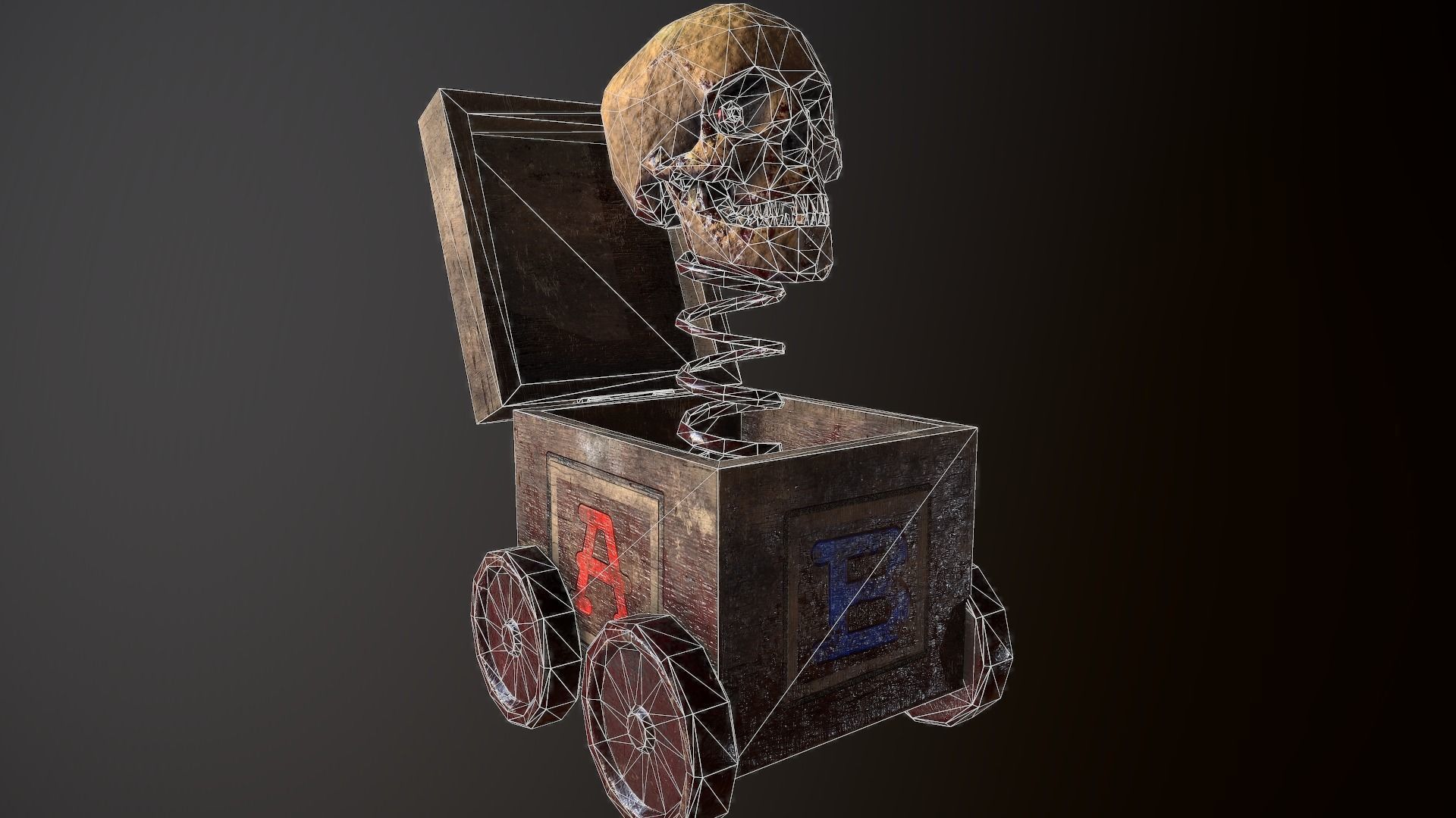 Skull-box horror character Low-poly 3D model_6
