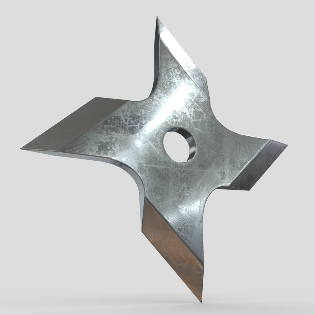 Shuriken 2 metal star with hole in middle Low-poly 3D model_10