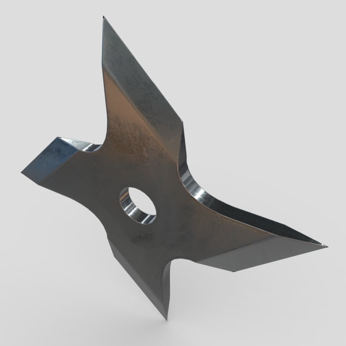 Shuriken 2 metal star with hole in middle Low-poly 3D model_4
