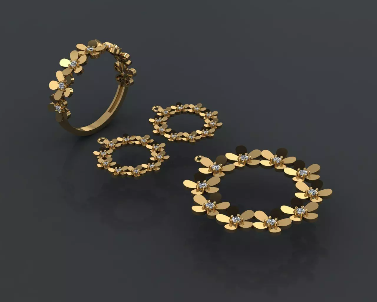 Z83-Diamond set three gold rings with diamonds 3D print model_0