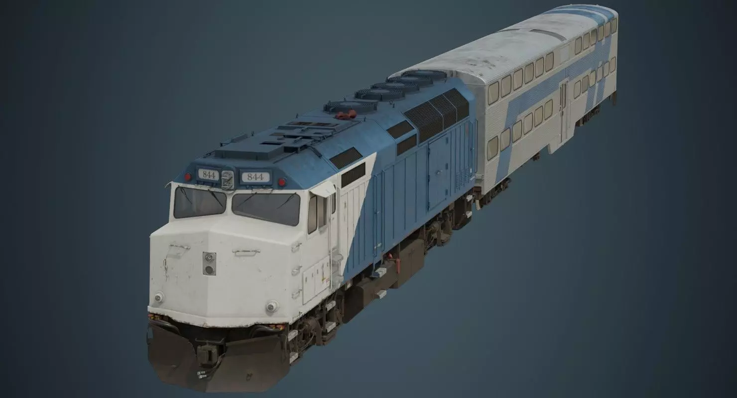 Locomotive And Railcar 1B Low-poly 3D model_0