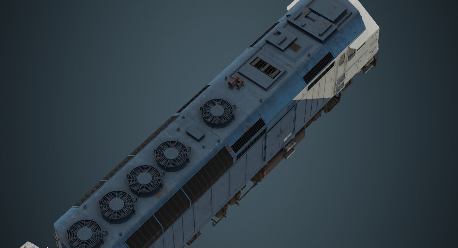 Locomotive And Railcar 1B Low-poly 3D model_2