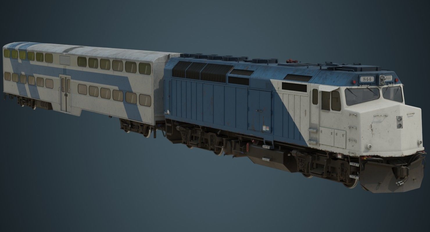 Locomotive And Railcar 1B Low-poly 3D model_1