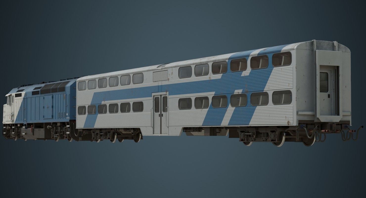 Locomotive And Railcar 1B Low-poly 3D model_4