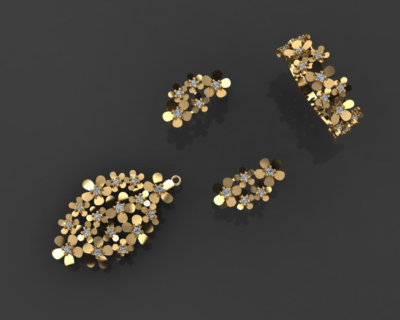 Z82-Diamond set gold ring with diamonds 3D print model_4