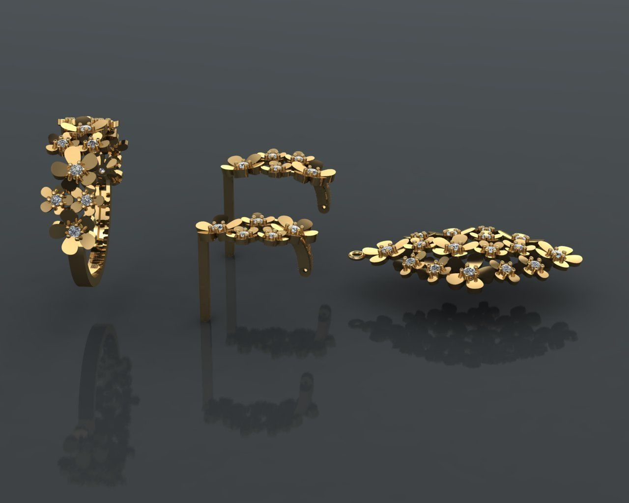 Z82-Diamond set gold ring with diamonds 3D print model_3