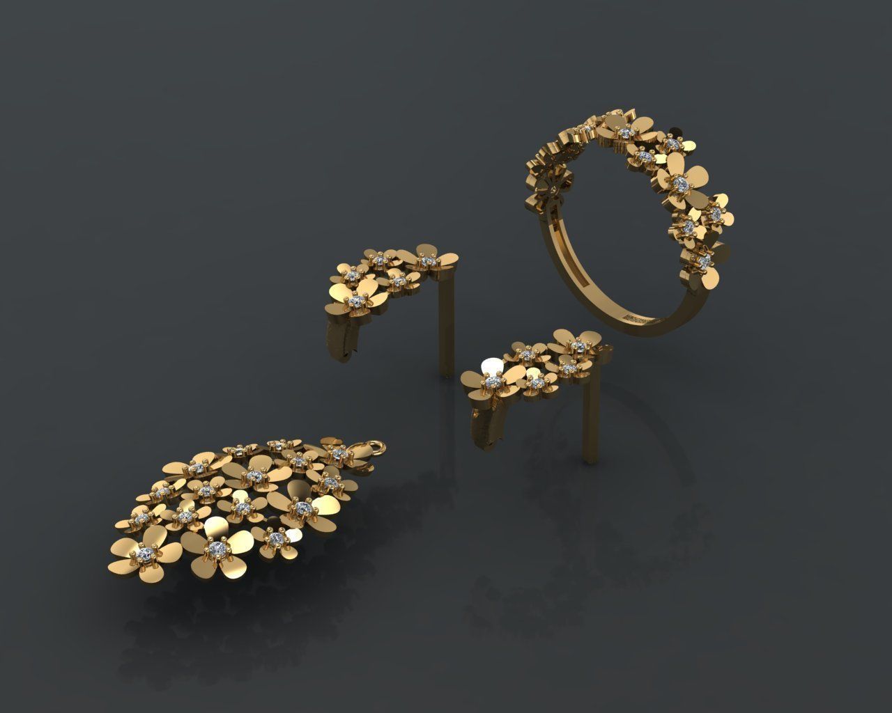 Z82-Diamond set gold ring with diamonds 3D print model_2