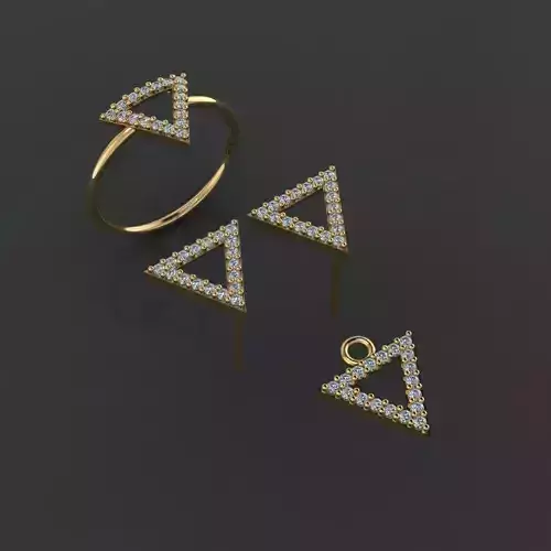 Z85-Diamond set gold triangle ring with diamonds 3D print model