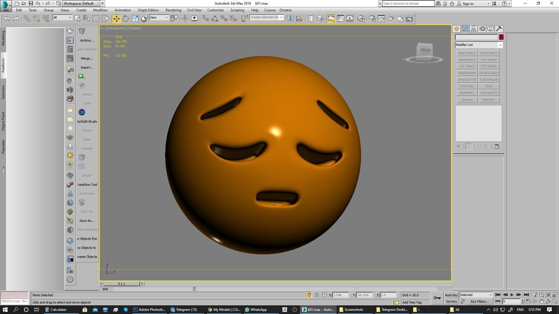 Emoji Pensive Face 3D model_4