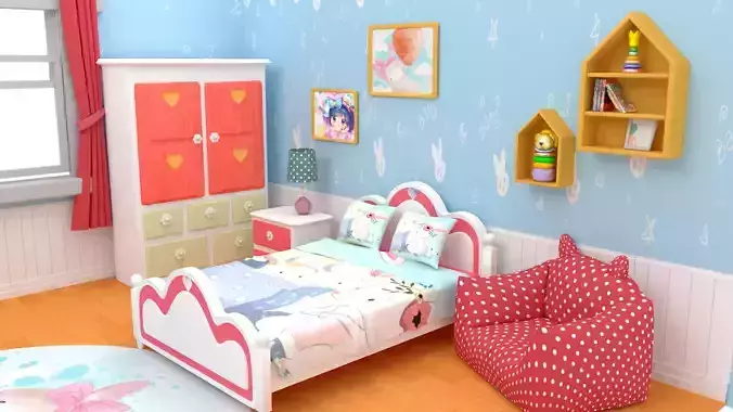 Cartoon Bedroom Gril 3D Model