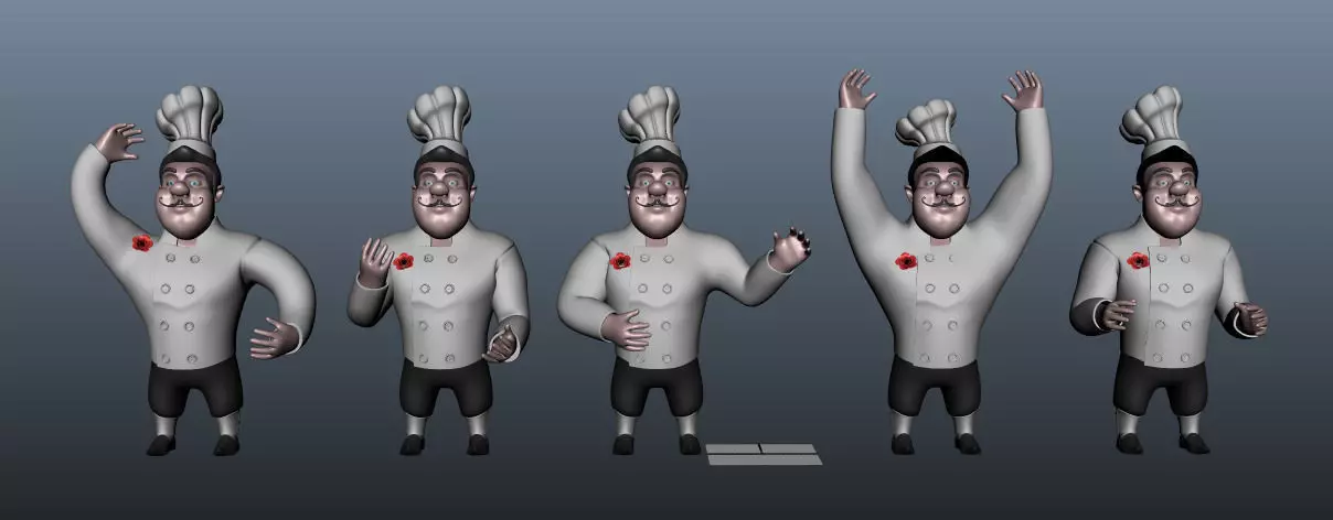 Chef cartoon 5 poses 3D model_0