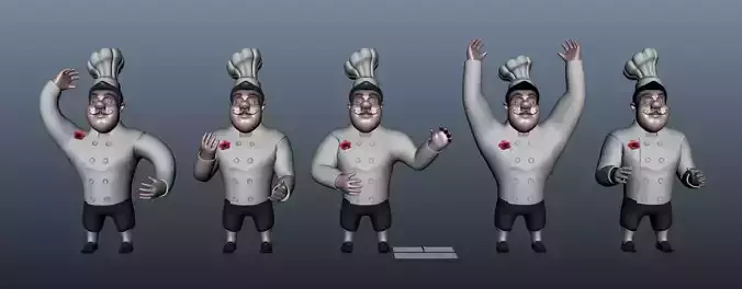 Chef cartoon 5 poses 3D model