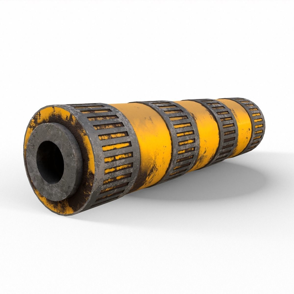 Silencer metal tube with stripes Low-poly 3D model_10