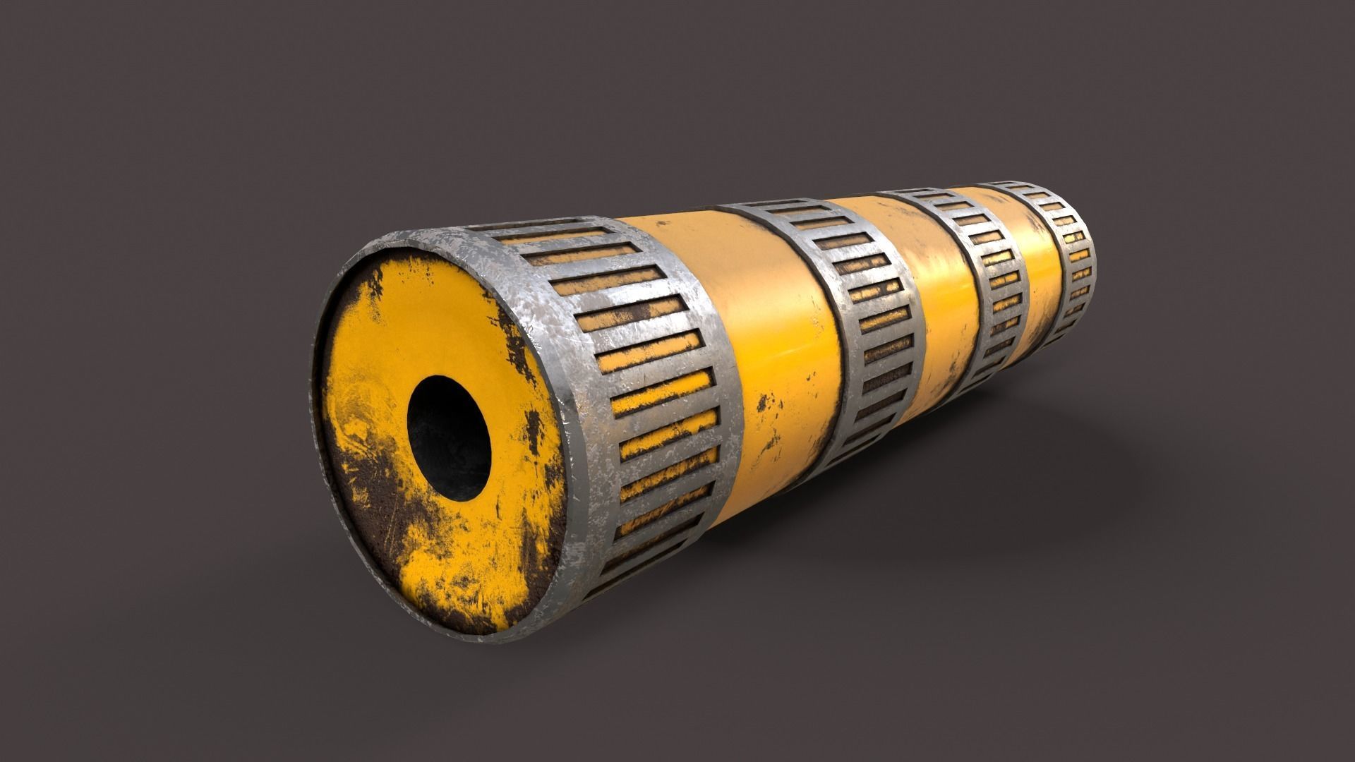Silencer metal tube with stripes Low-poly 3D model_6