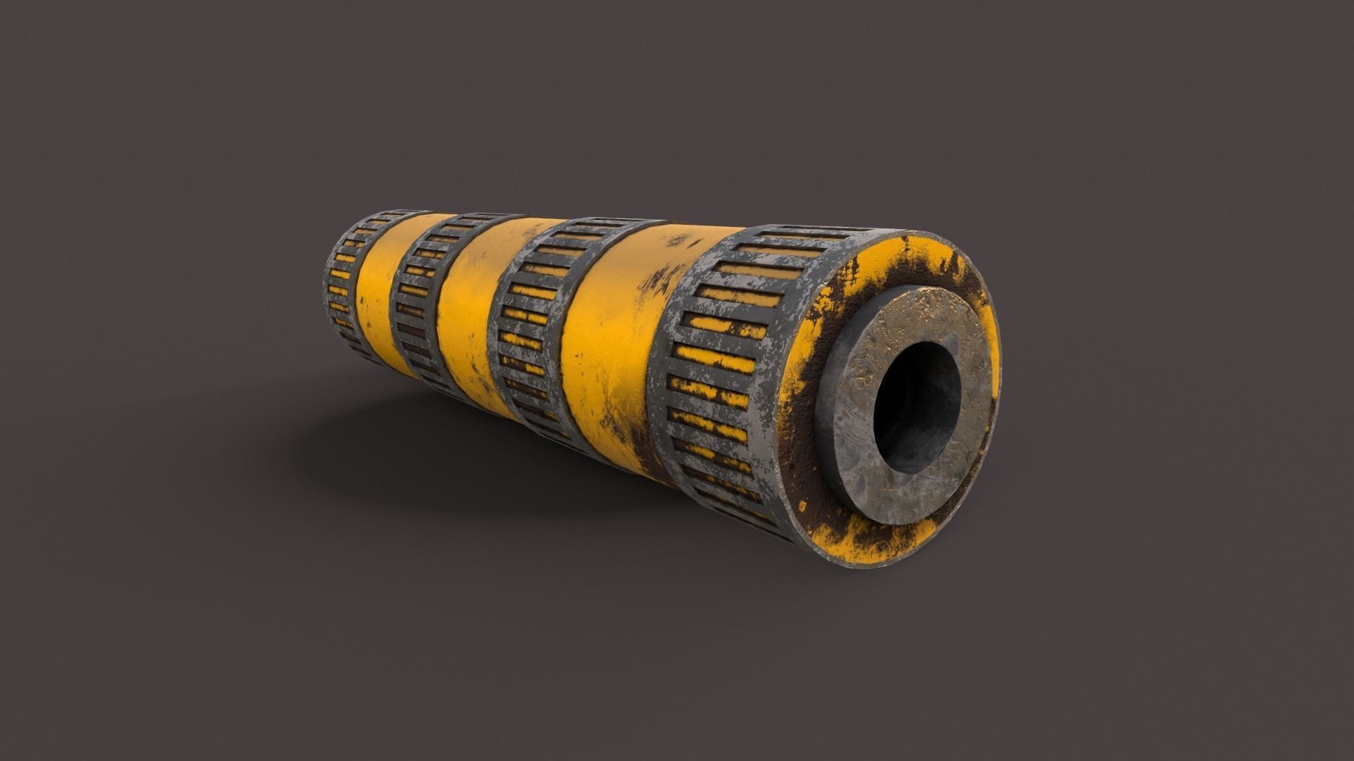 Silencer metal tube with stripes Low-poly 3D model_7