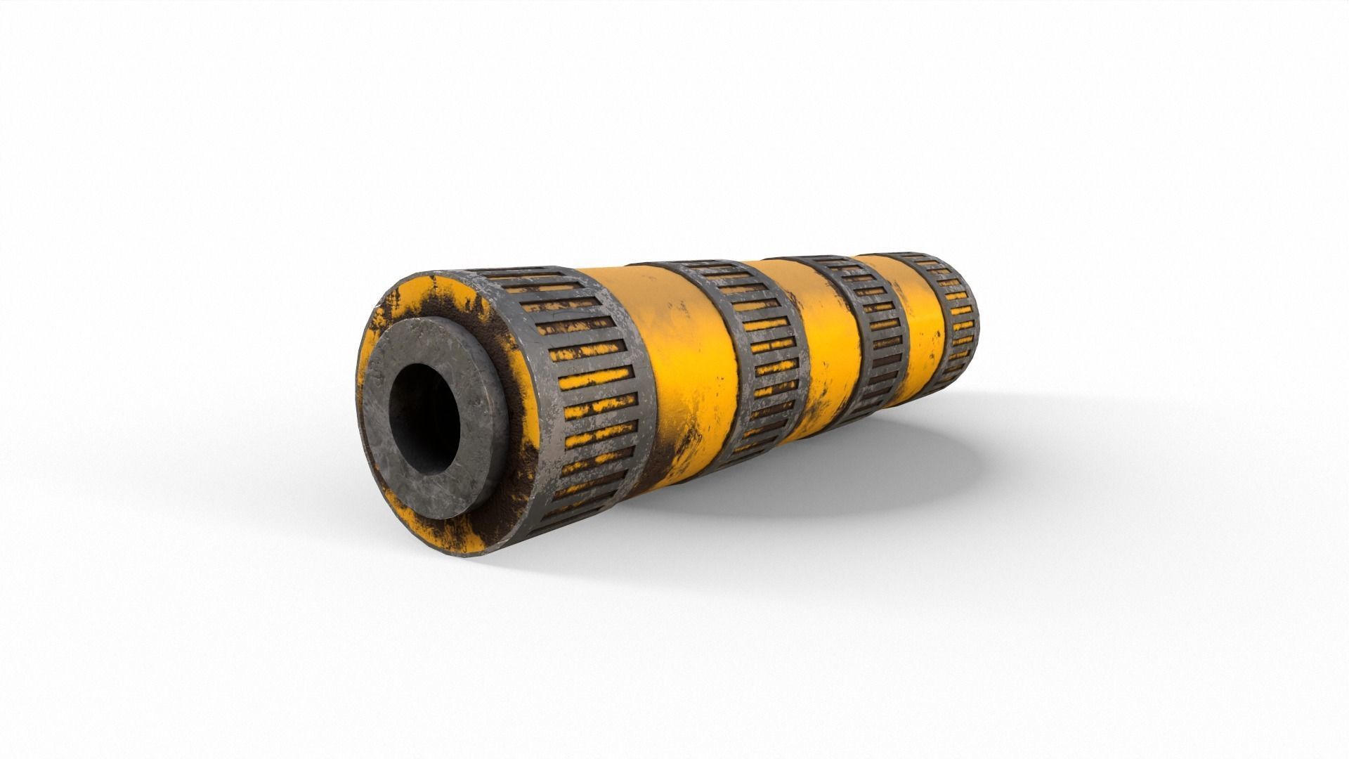 Silencer metal tube with stripes Low-poly 3D model_8