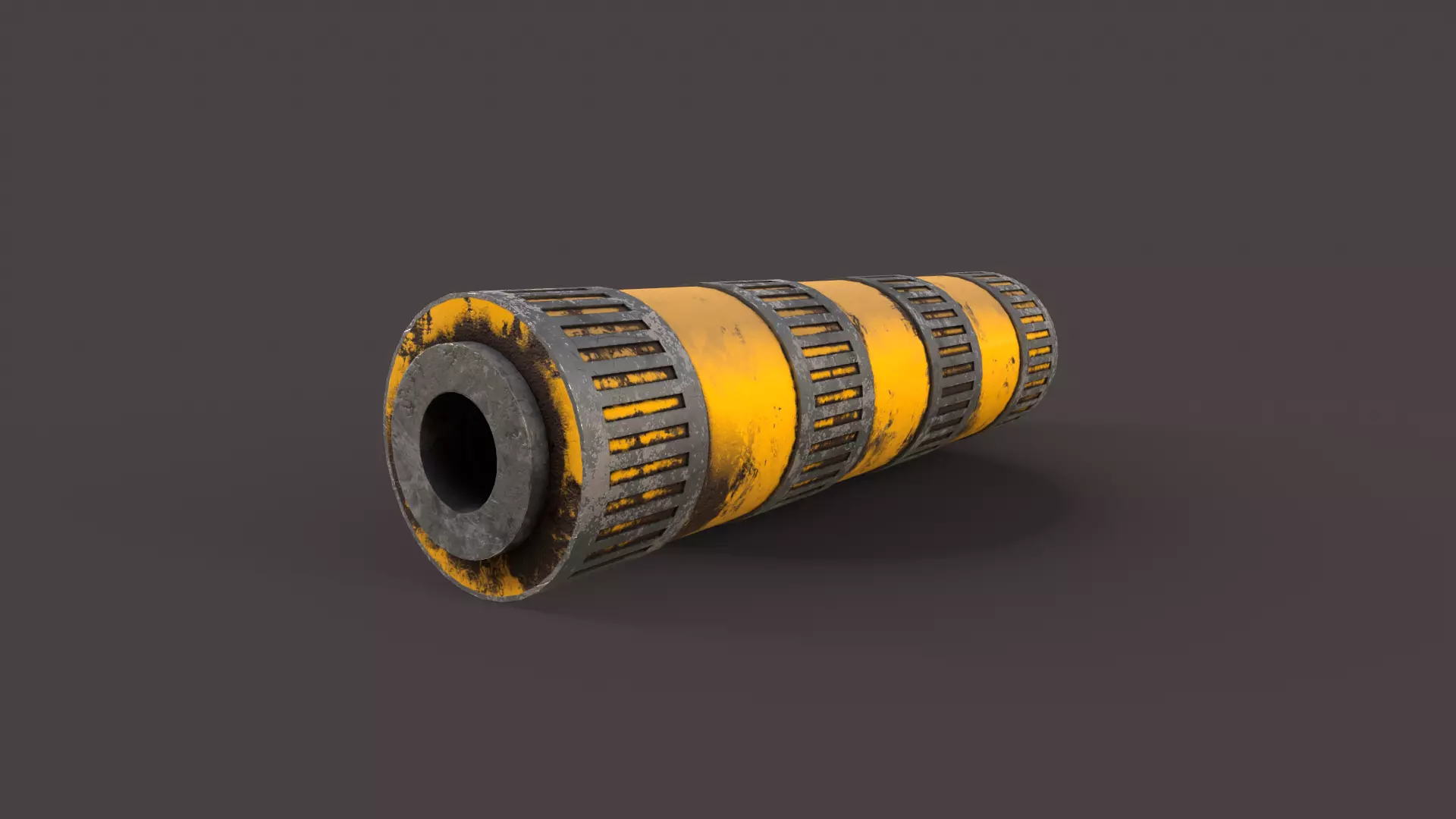 Silencer metal tube with stripes Low-poly 3D model_0