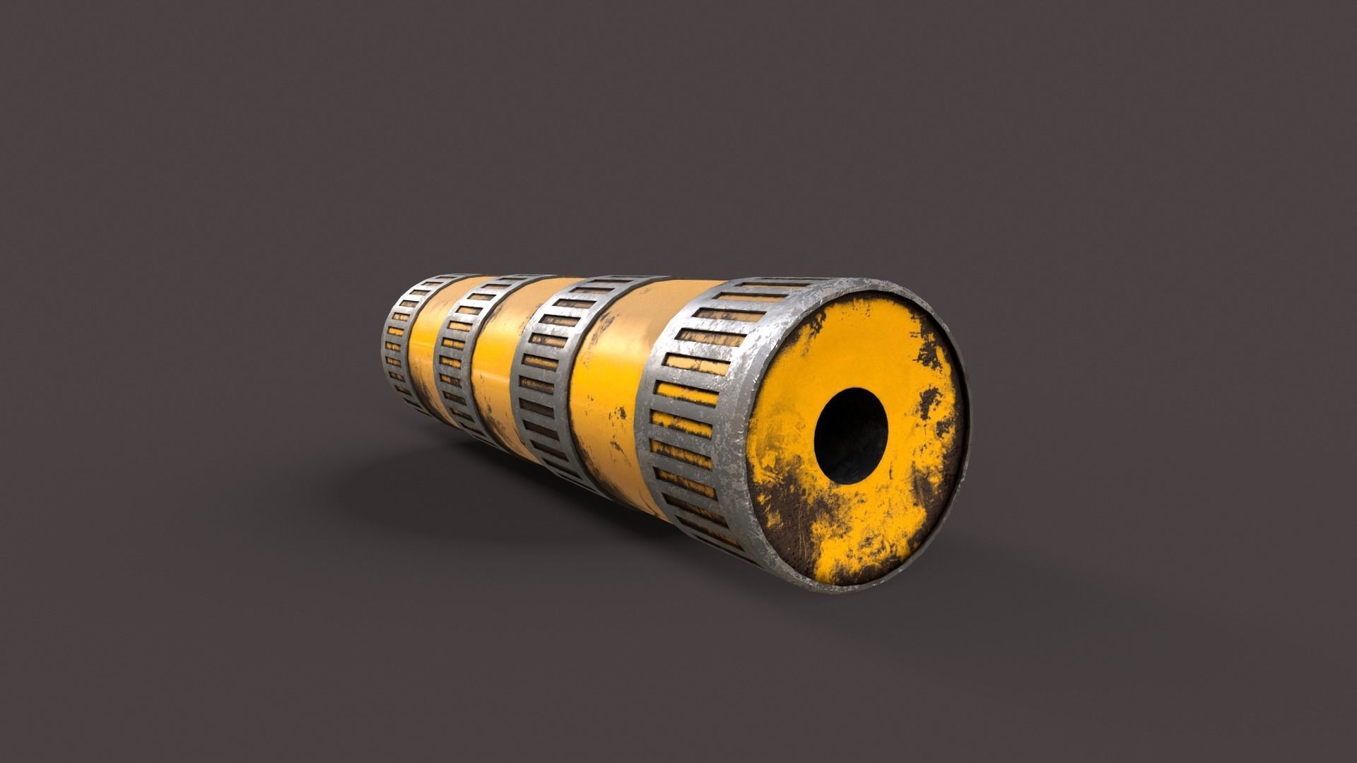 Silencer metal tube with stripes Low-poly 3D model_4