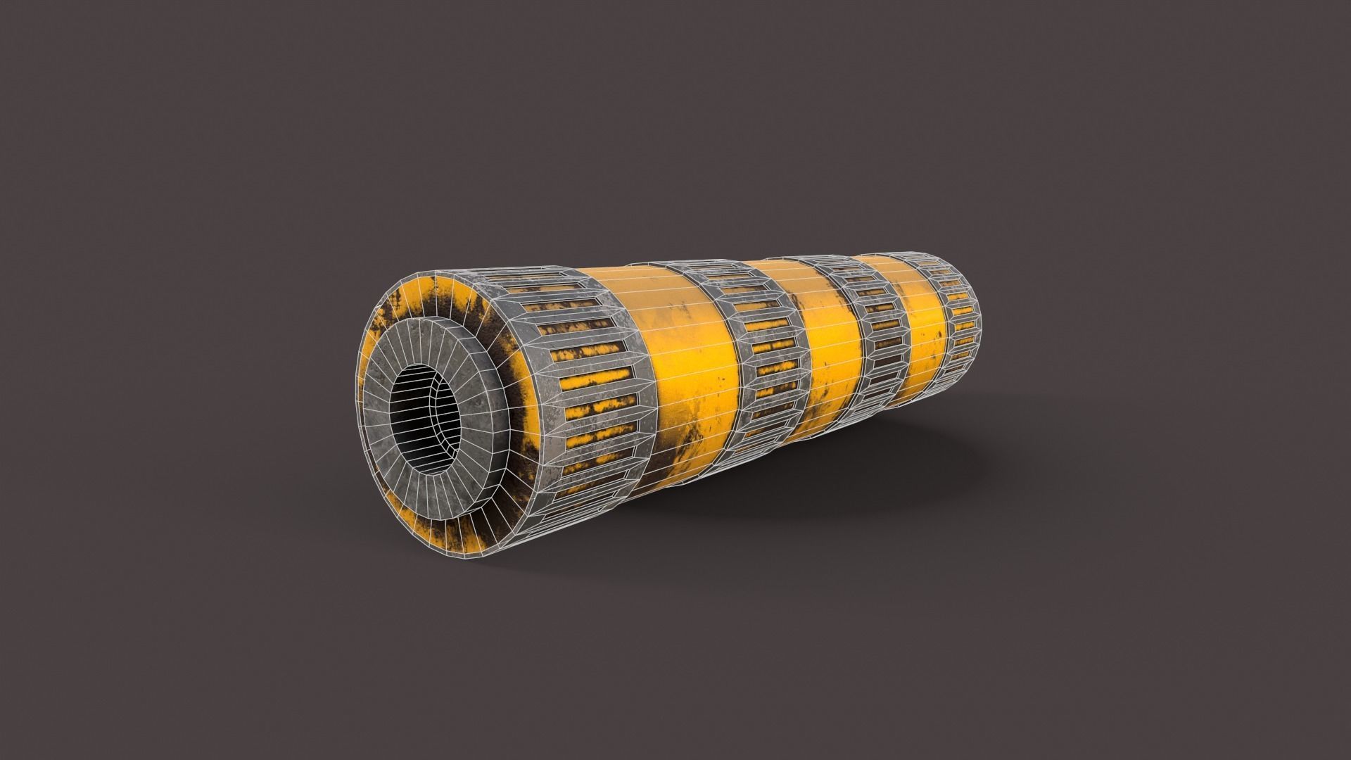 Silencer metal tube with stripes Low-poly 3D model_2